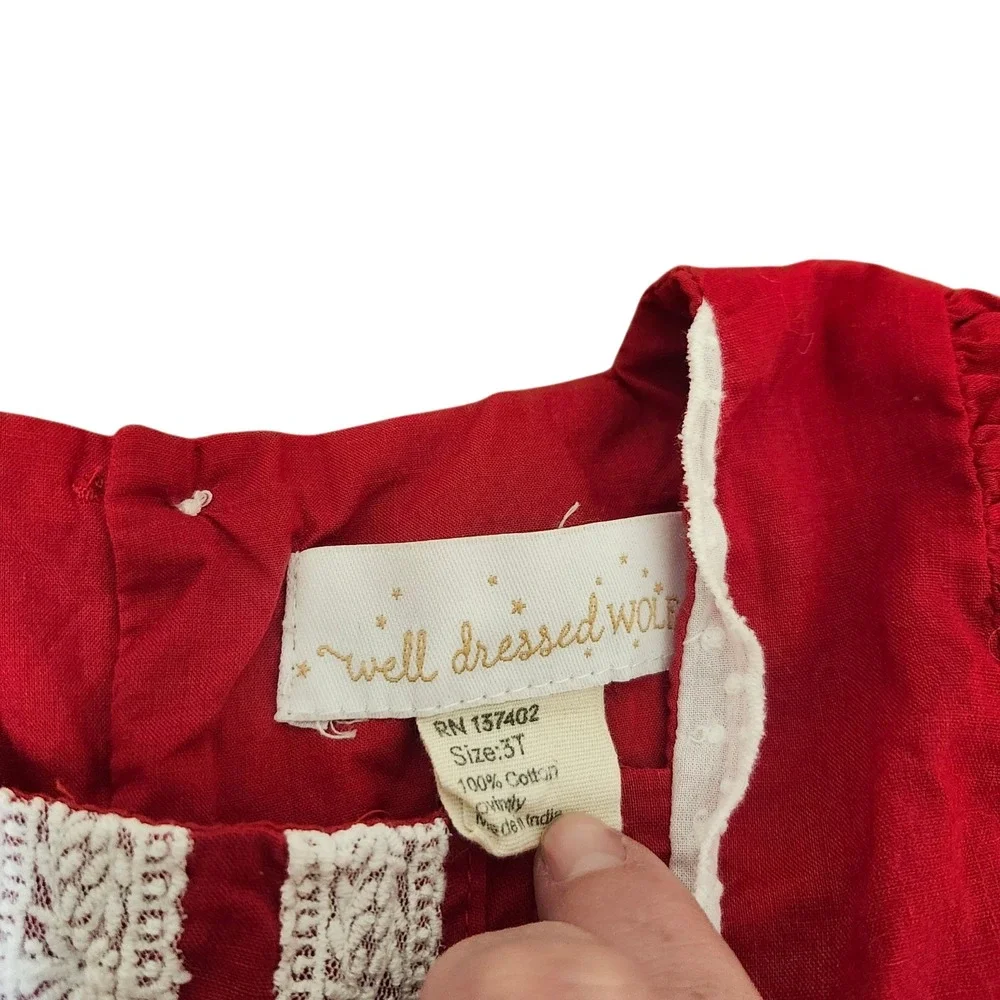 Well Dressed Wolf Girls Red Lawn Party Holiday Tunic Bloomer Set Cotton Xmas 3T